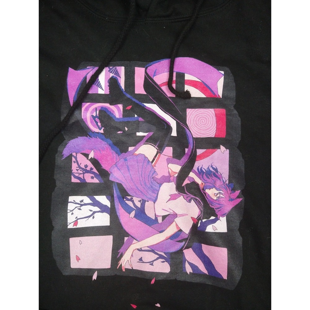 Just Hoods Anime Kitsune Graphic Hoodie Unisex Small Black Purple Streetwear - Picture 2 of 9
